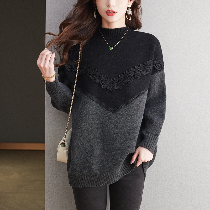 大码女装秋冬新款毛衣宽松慵懒风针织衫中长款遮屁股洋气打底衫女