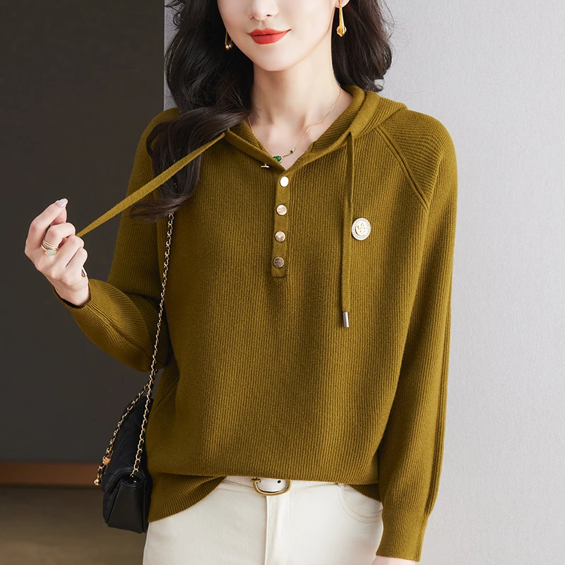 连帽毛衣女秋冬休闲时尚帽衫2024年新款爆款漂亮针织卫衣大码胖mm