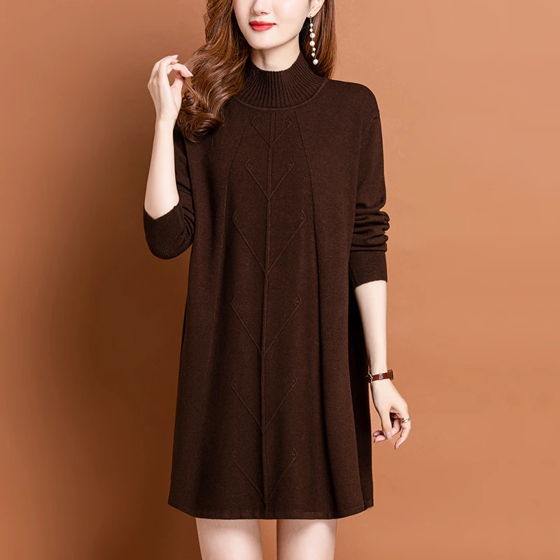半高领打底衫女秋冬内搭洋气针织连衣裙中长款大码胖mm毛衣配大衣