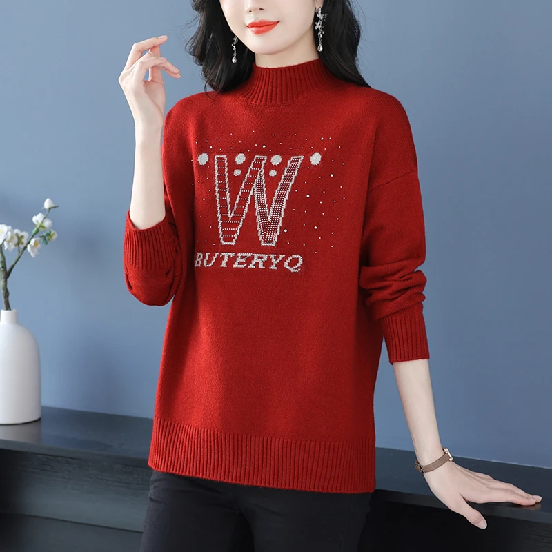 气质减龄妈妈上衣秋冬洋气半高领打底衫高档女士针织上衣显瘦大码