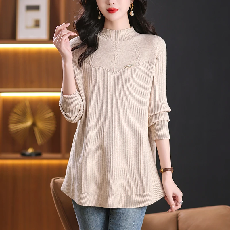 毛衣女秋冬中长款遮屁股显瘦针织衫上衣2025年新款大码妈妈打底衫