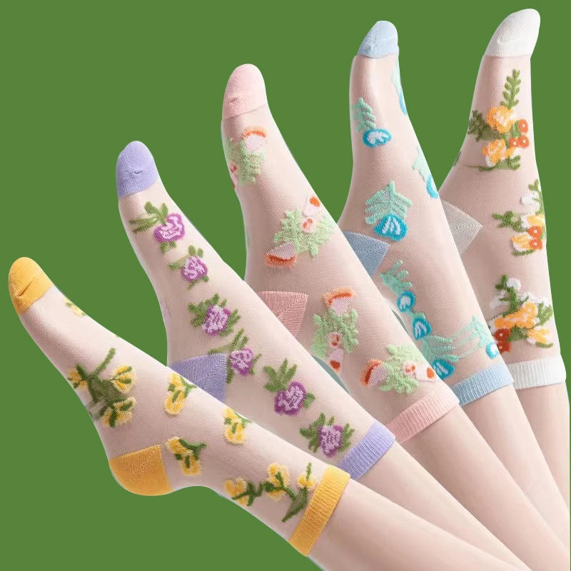 夏季薄款袜子水晶袜隐形透气ins女士女孩女袜中筒袜丝袜短袜