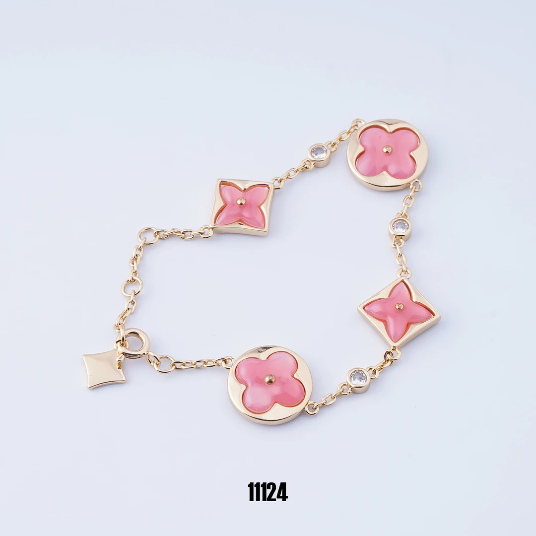 铜合金合成锆石手链 11124时尚轻奢气质老花四叶手链（链长15+3cm）