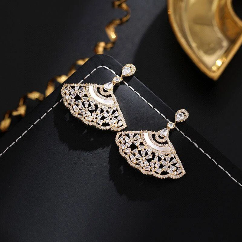 铜合金耳饰 《货号6973》 时尚扇形吊坠耳环