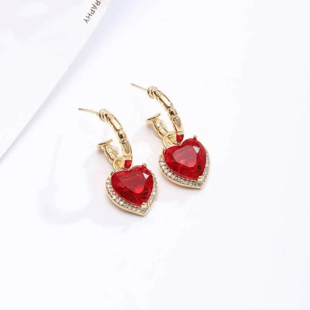 铜合金耳饰 《货号6105》红桃心耳坠