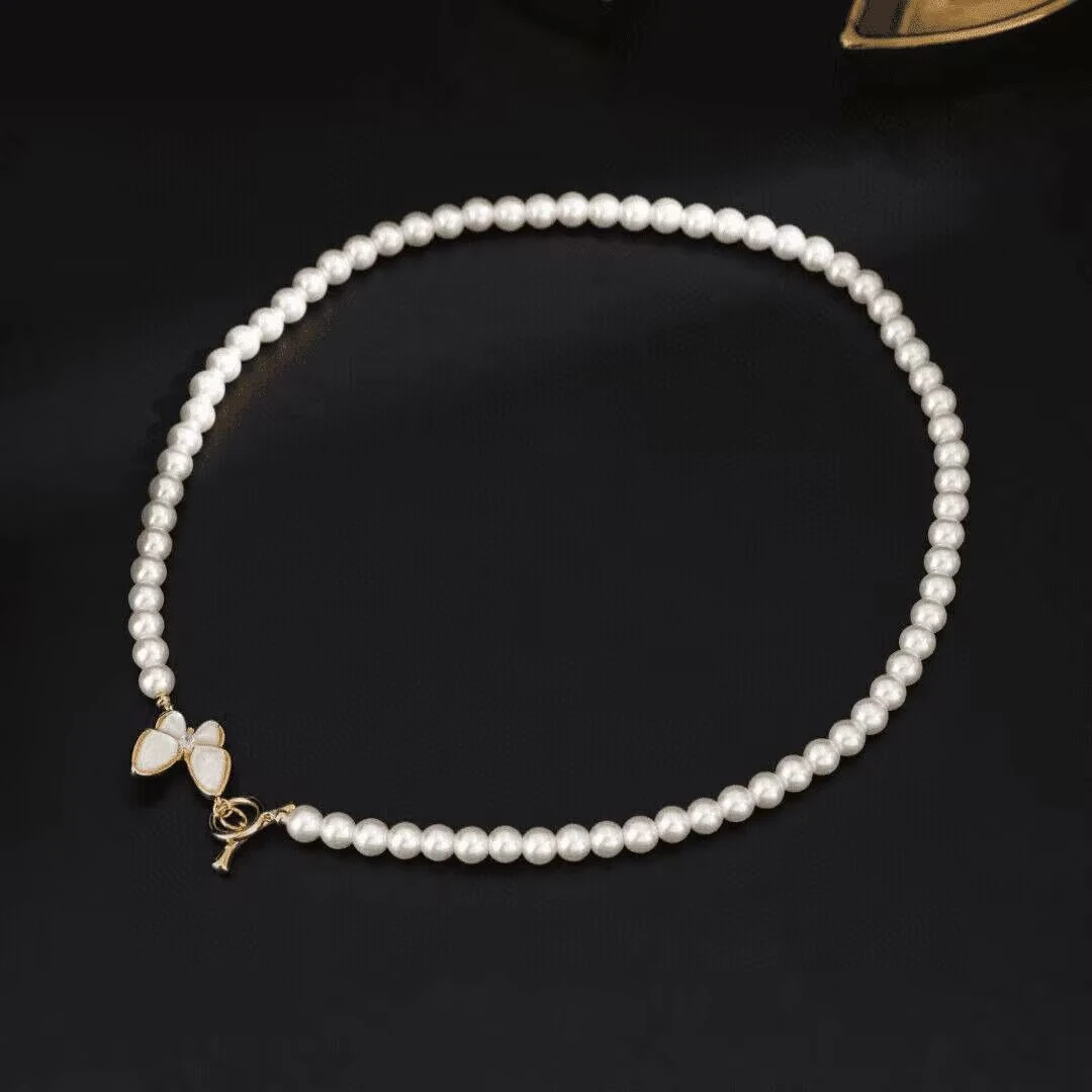 铜合金项链 《货号6270》蝴蝶珠珠项链（链长45cm）