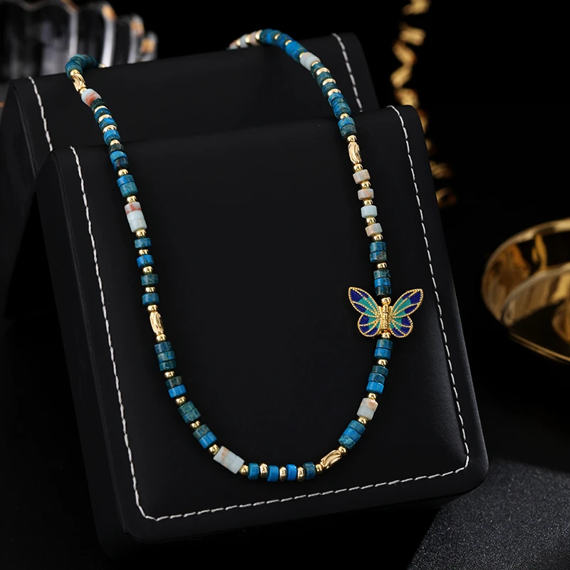 铜合金项链 《货号7682》复古串珠蝴蝶项链（链长：45+6）