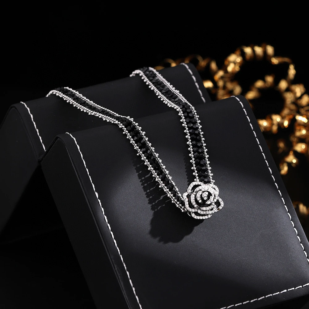 铜合金项链 《货号6371+》黑色山茶花项链（链长：35+5cm）