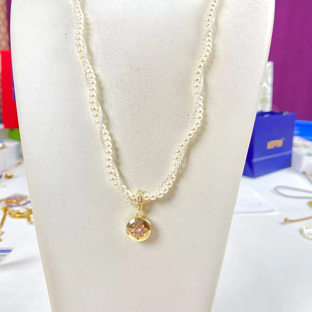 铜合金项链 《货号8465》双层小米珠八芒星吊坠项链（链长 40+5cm）