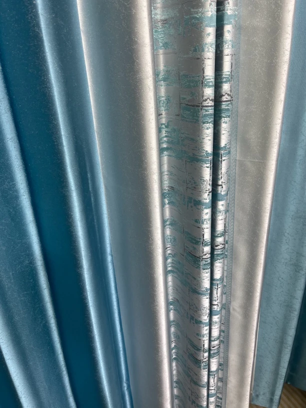 6.7米无缝拼接蓝色拼接灰色高端窗帘