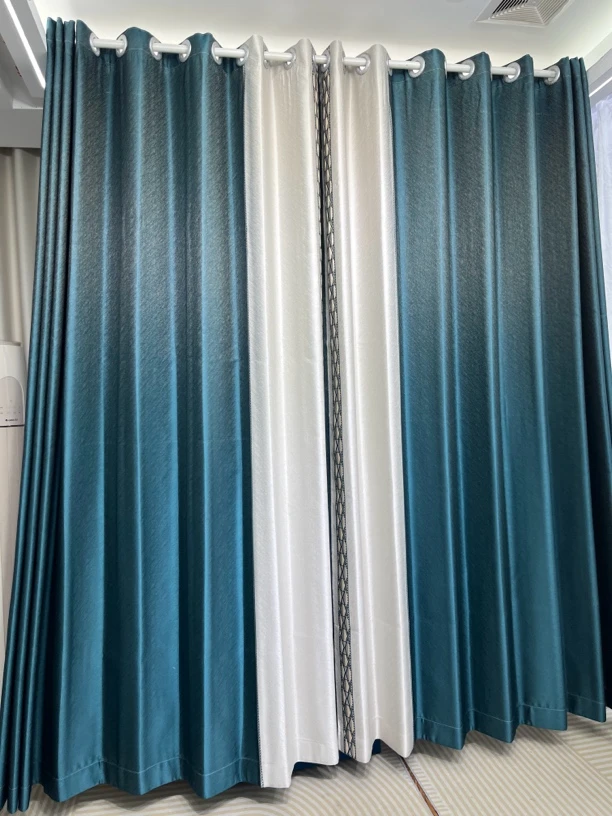 6.7米孔雀绿高端无缝拼接窗帘