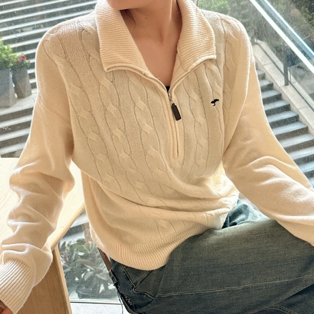 【美式复古】半拉链宽松高级感套头长袖毛衣