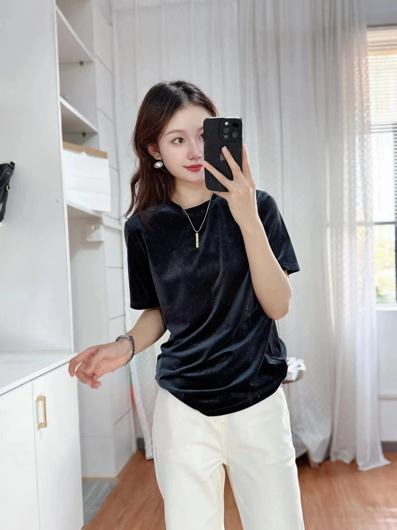 【春夏新款】韩国进口丝绒经典时尚短袖T恤