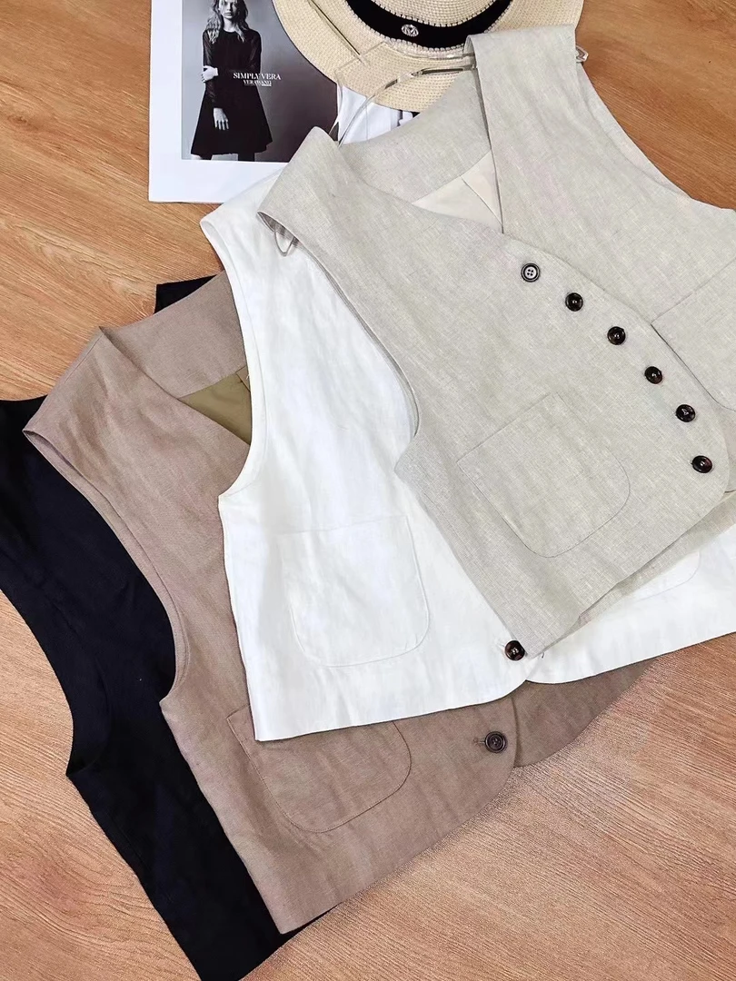 【简约高J】百搭通勤时尚弧形扣不规则四色马甲微瑕