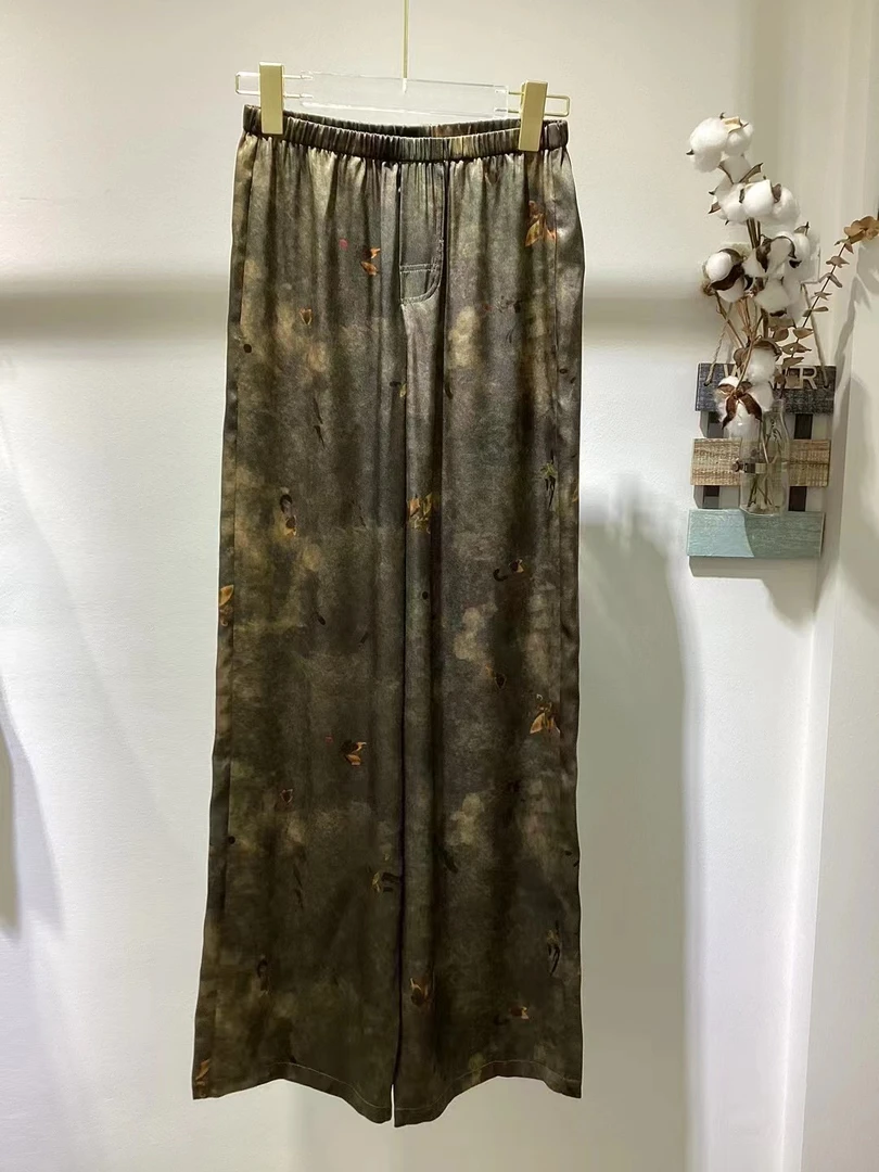 【国潮风】复古垂感双乔弹力缎桑蚕丝阔腿拖地裤瑕疵勾丝