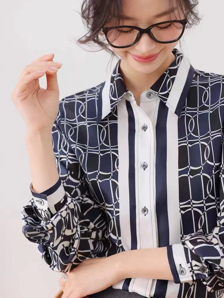 【简约大气】小众轻奢桑蚕丝拼色斜纹绸长袖衬衫