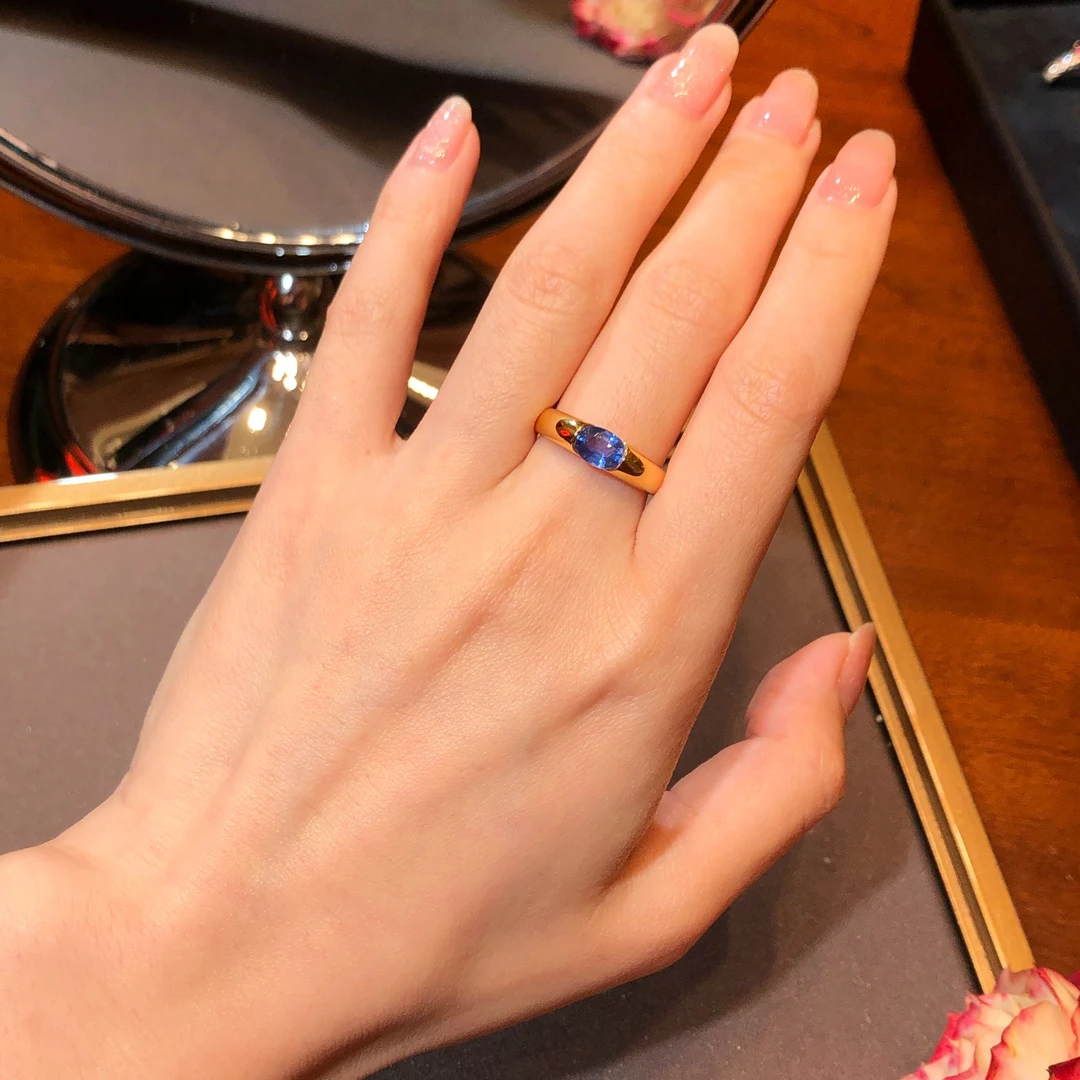 旦丁珠宝 1.15克拉天然蓝宝石戒指18K金k黄镶嵌高级彩宝手饰女戒