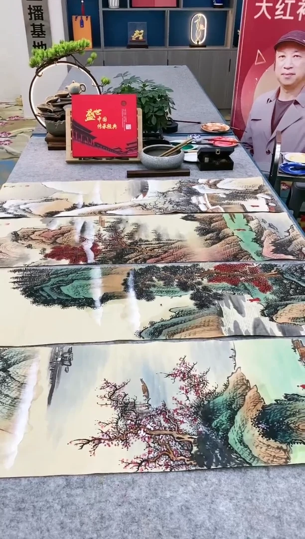 【闪购商品】绘画雪林-现场创作四条屏山水/无框/X001