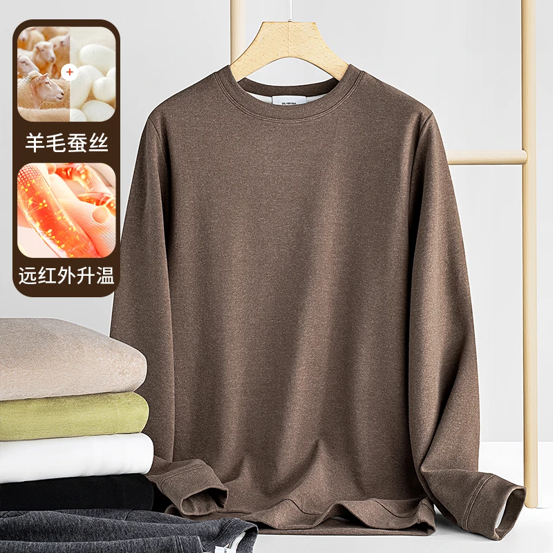 双面绒加厚打底衫男长袖羊毛蚕丝发热保暖T恤2025秋冬内搭加绒德