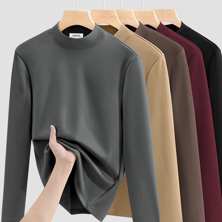280G重磅莫代尔打底衫半高领男士秋冬纯色中领保暖衣休闲长袖T恤