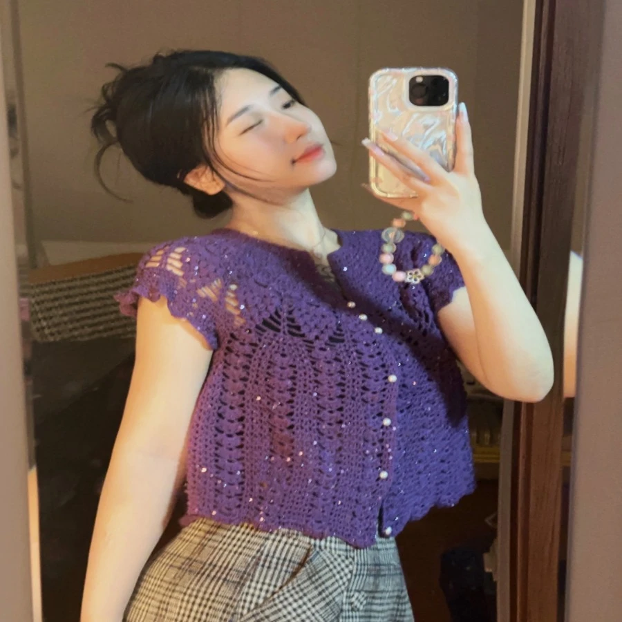 （萌宝编织团智玫）紫提短袖开衫