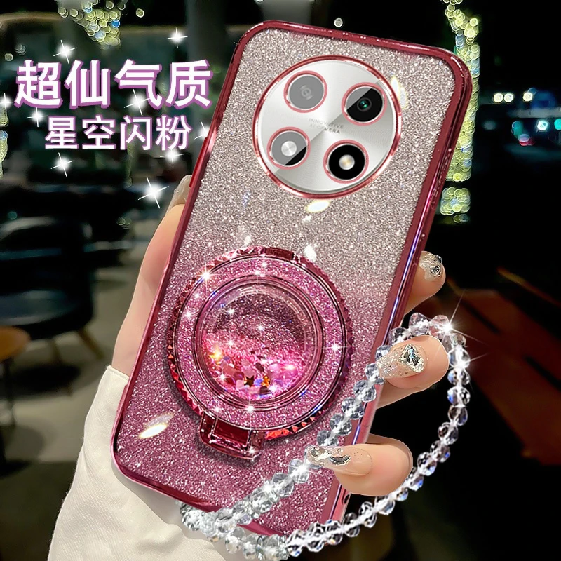 Realme真我12X手机壳超薄透明闪粉壳全包RMX3993网红时尚5g带支架