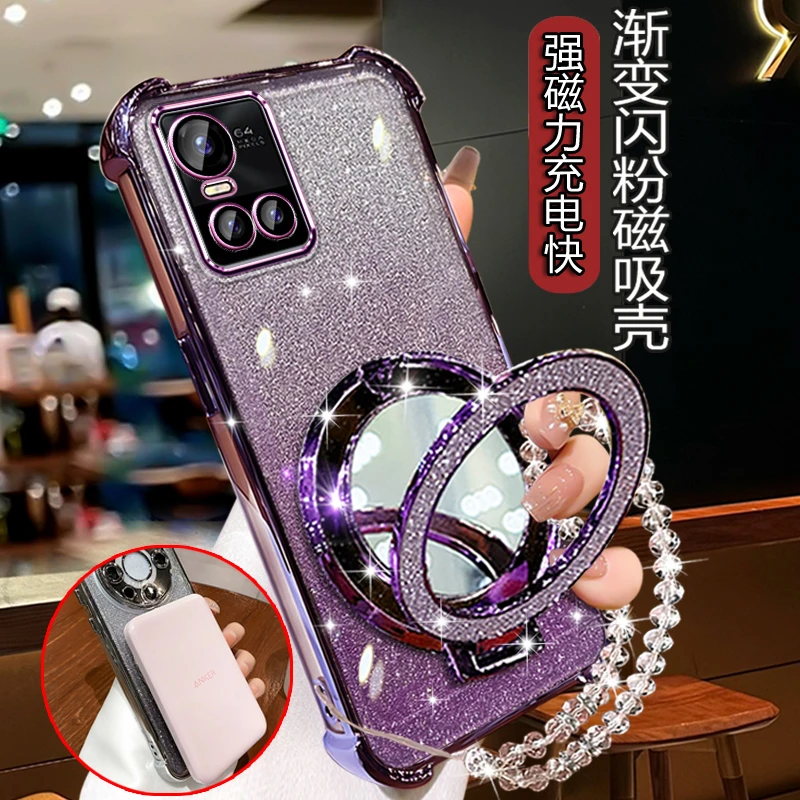 Vivos10手机壳带支架防摔 V2121A全包vivo闪粉软壳补妆镜viv0s10p