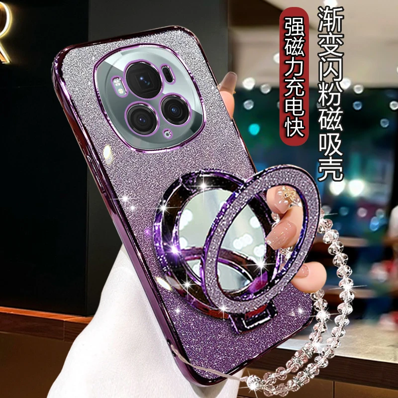 荣耀Magic6pro新款手机壳5g个性创意 BVL-AN16透明闪粉软壳带支架