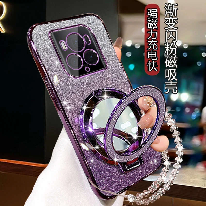 荣耀Magic6至臻版曲屏手机壳5g网红高颜值BVL-AN20透明闪粉支架壳