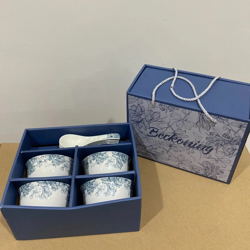 简约兰花高档陶瓷碗勺餐具套装家用米饭碗汤碗汤勺礼盒装礼品