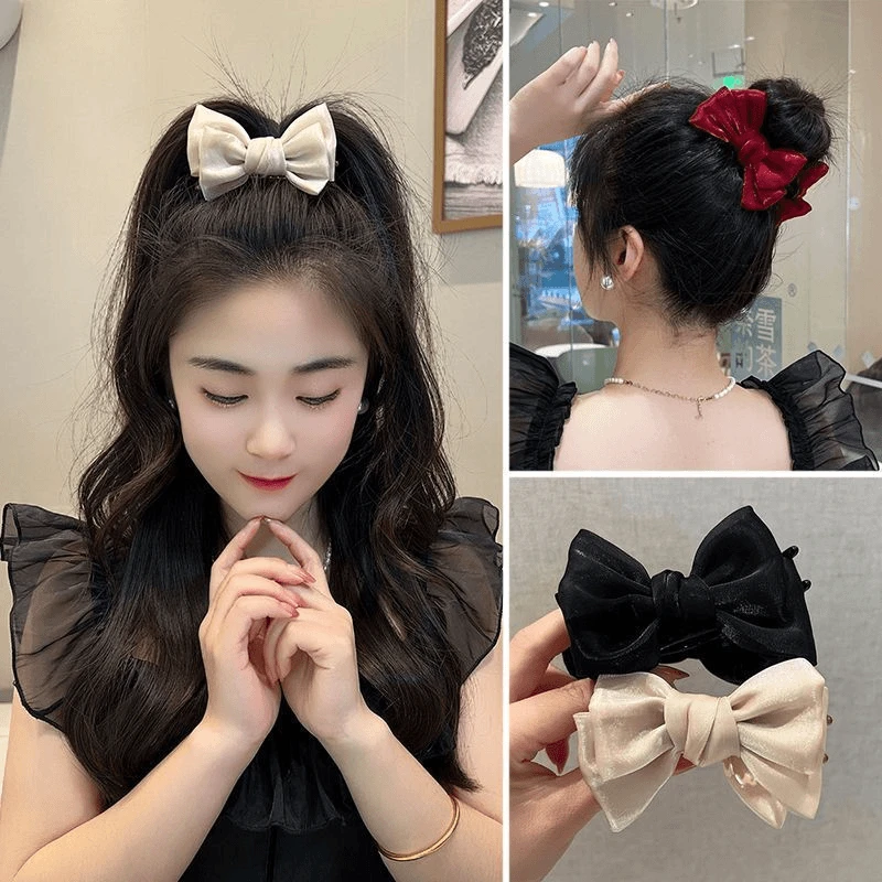 在逃公主蝴蝶结抓夹秋冬款双面丝光蝴蝶结丸子抓夹新款发夹高马尾