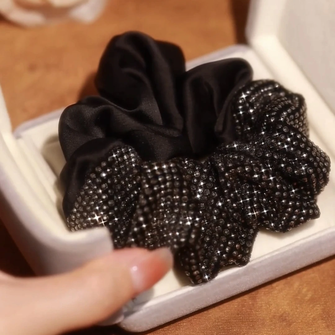 网红款法式简约网红新款AB面大肠发圈发绳镶钻高档皮筋大肠发圈