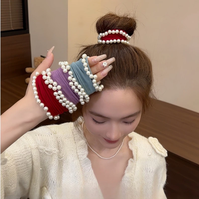 小香风韩式珠珠面膜发圈新款零压柔软高弹力雅丹风不勒发扎发头绳