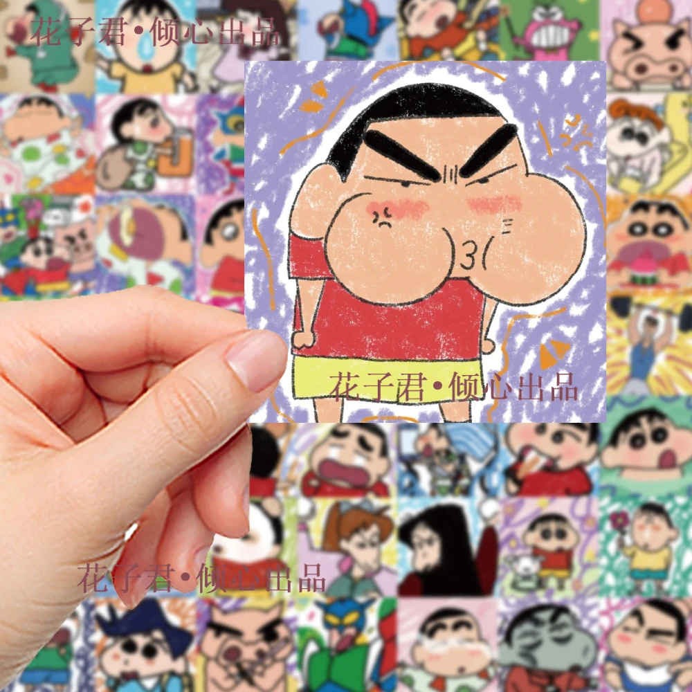 62张手绘蜡笔小新贴纸卡通可爱搞笑搞怪小新周边手账手机壳贴画