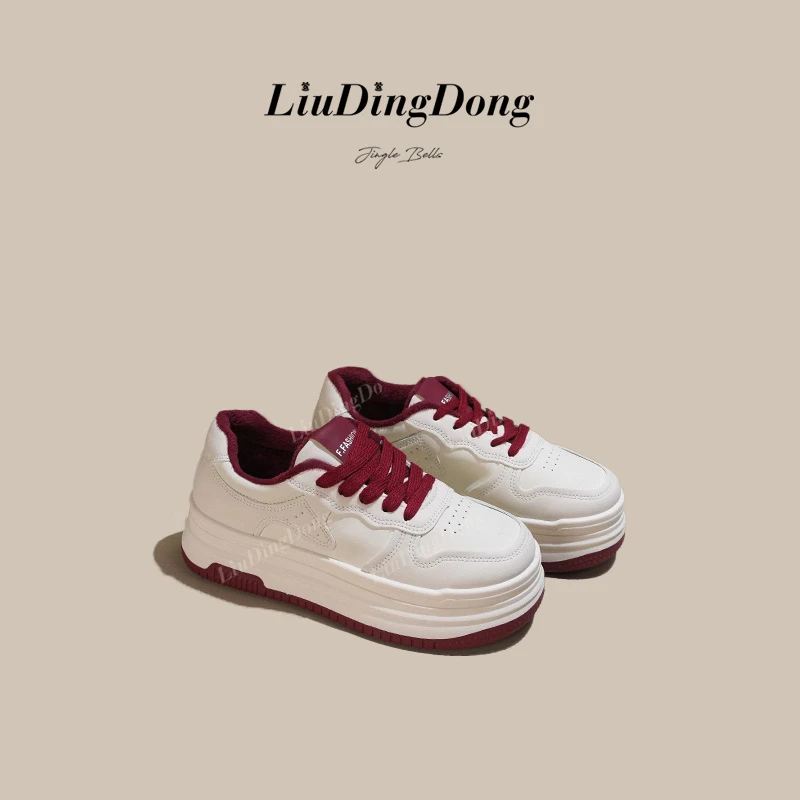 【刘叮咚女鞋】2024年增高休闲厚底红色秋冬加绒显脚小新款百搭XL
