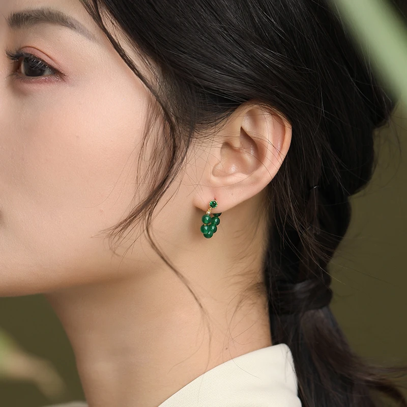 凤凰涅磐绿玛瑙玉髓耳钉女款简约气质百搭耳饰耳环新中式显白小众