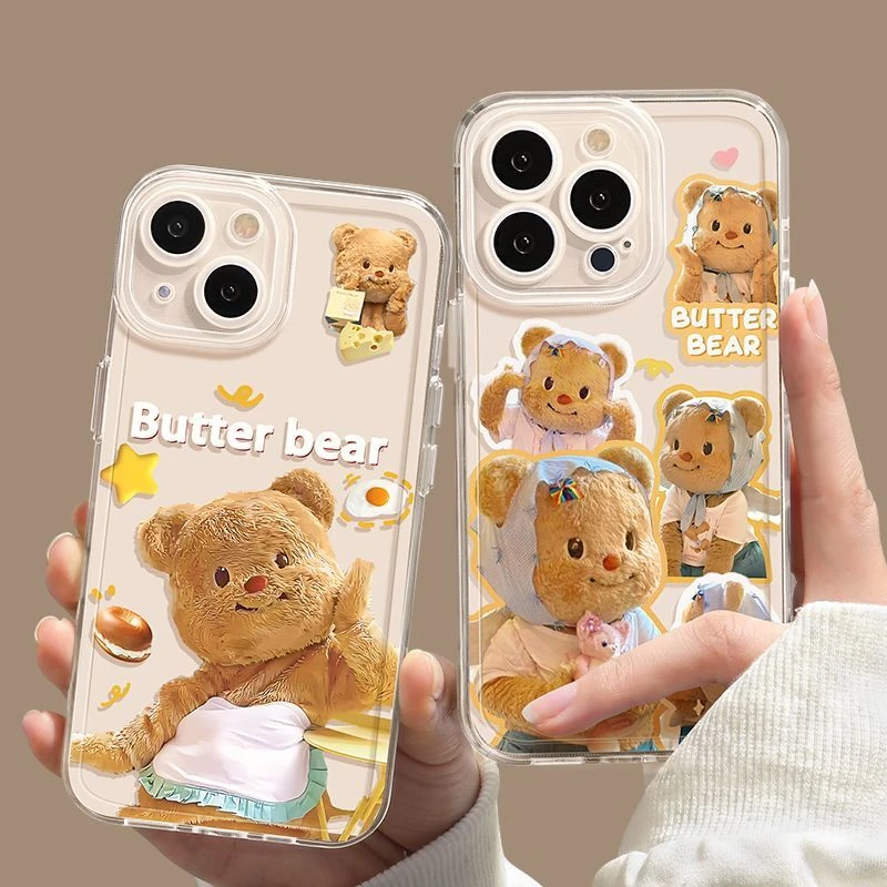 适用苹果16黄油小熊手机壳15/14/13ProMax全包16PLUS可爱xr女士软