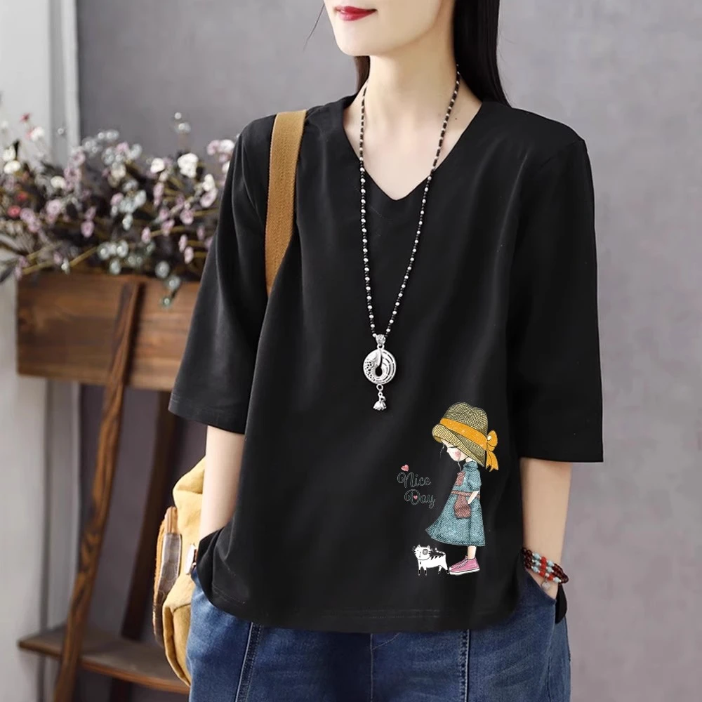 夏装大码中袖t恤女百搭时髦宽松显瘦五分袖女士打底内搭上衣洋气