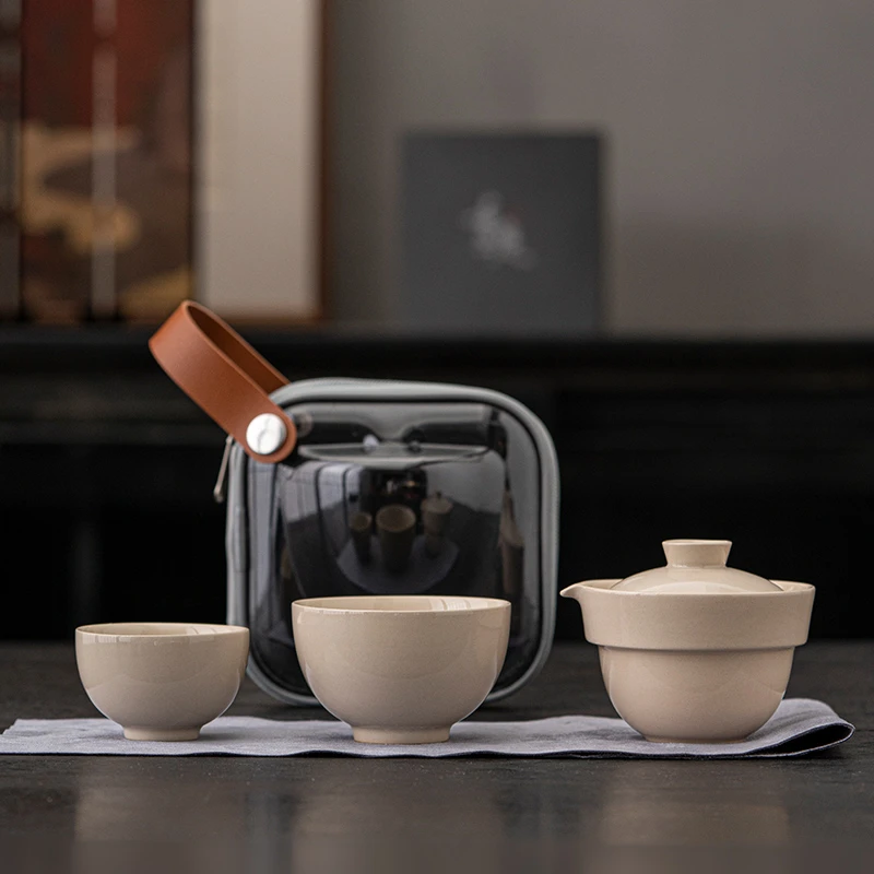 草木灰旅行茶具套装一壶一杯便携式户外用露营茶壶茶杯陶瓷快客杯
