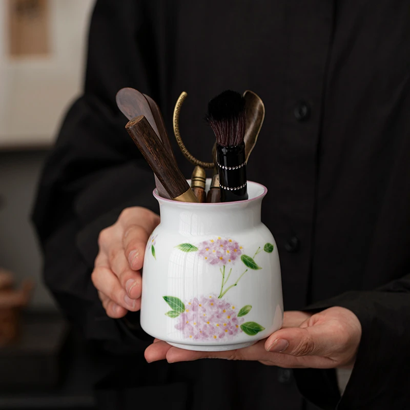 镜越  紫藤花纯手绘茶道六君子陶瓷茶桌工具茶刀茶夹功夫茶道配件