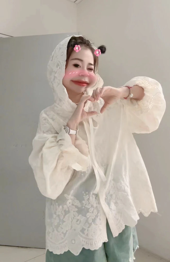 【希腊女神】韩系水溶刺绣连帽防晒衬衫