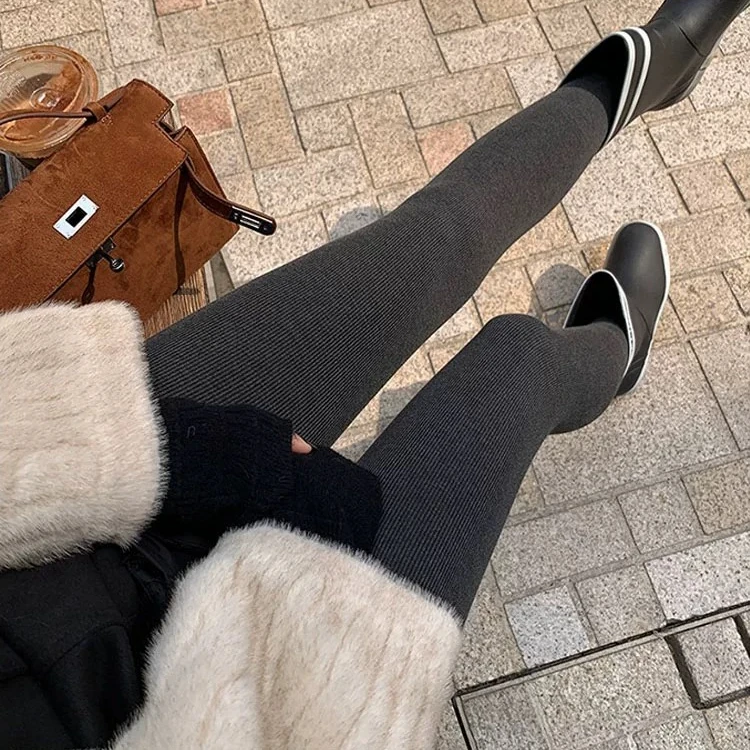 范范力推--加厚毛圈打底秋冬保暖连裤袜女竖条纹瘦腿压力裤