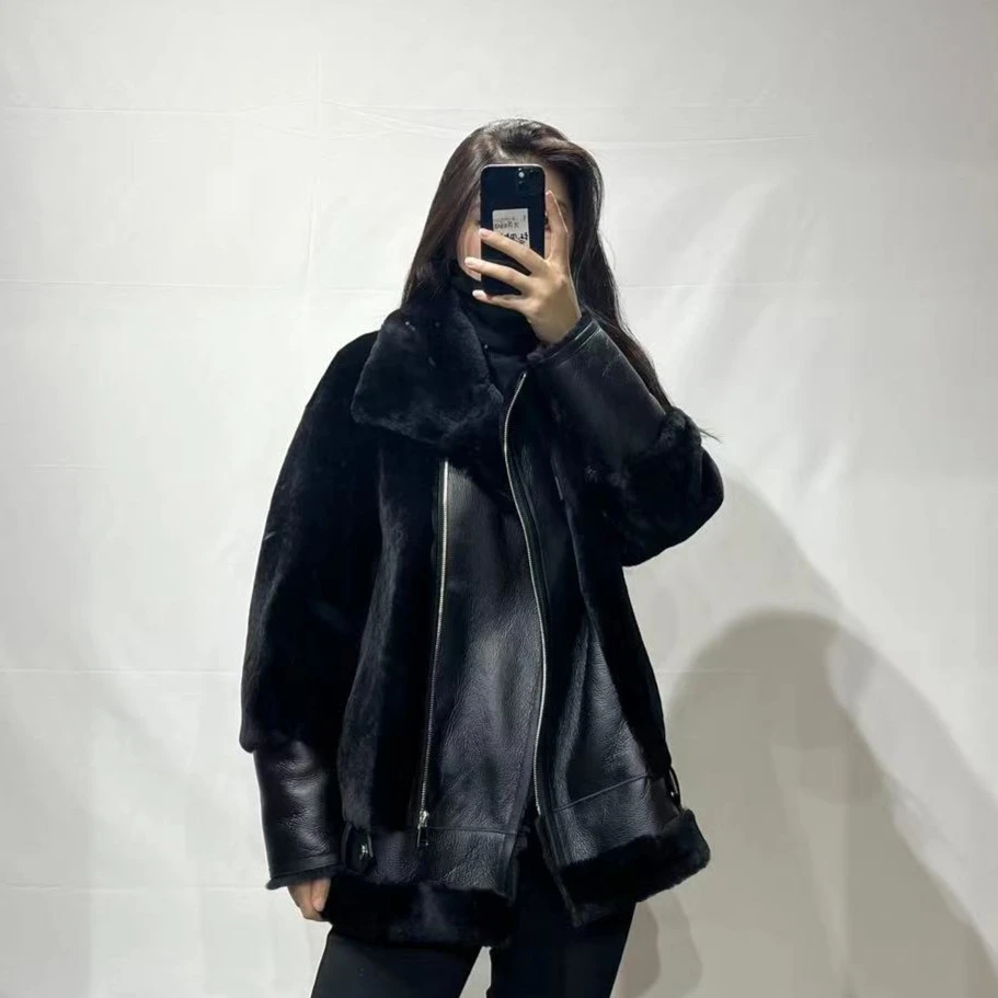 自留-设计师款皮毛一体网红时尚真皮休闲气质百搭减龄款外套-1168