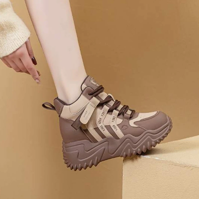 女鞋2025新款小个子厚底增高舒适百搭休闲软底软面运动老爹鞋