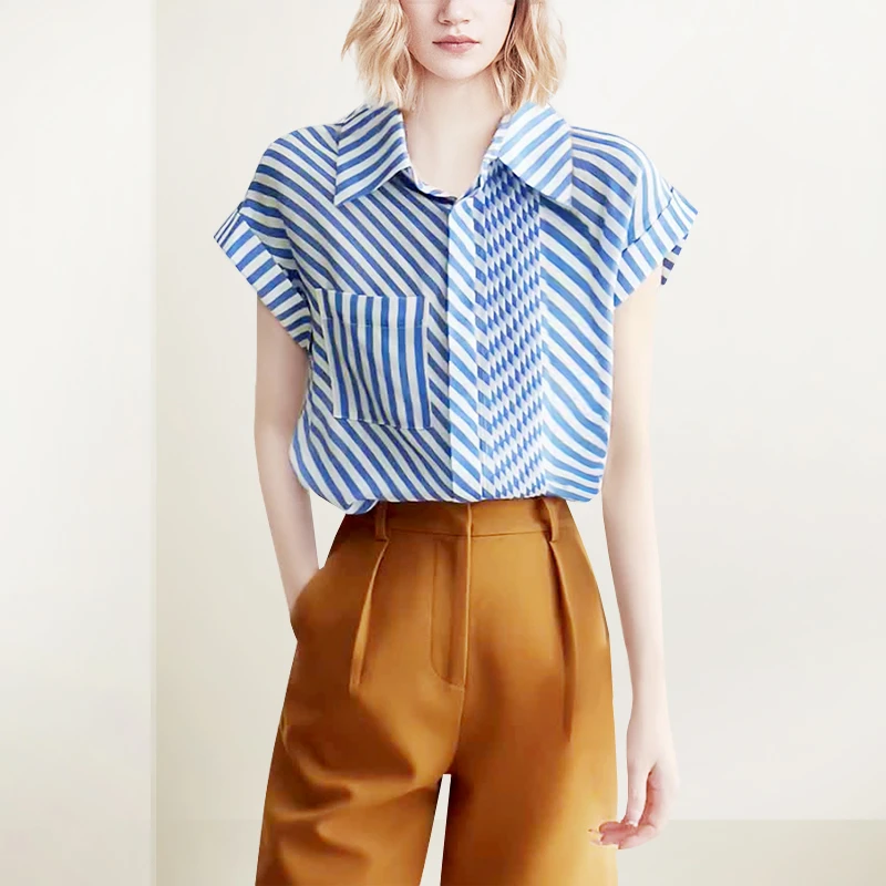 条纹别致独特气质衬衫女2025年夏装小个子设计感宽松显瘦衬衣上衣