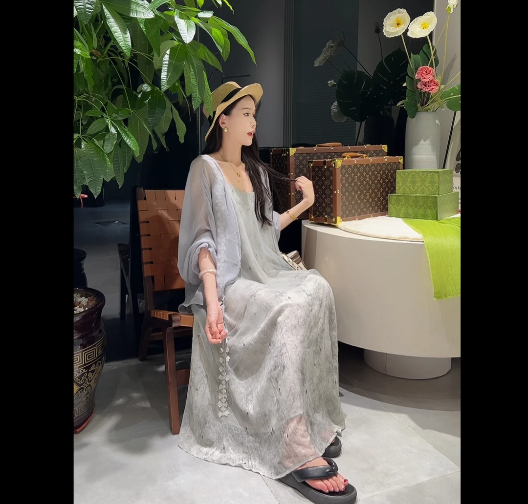 【大码】【两件套】【有里布】胖mm夏季套装国风显瘦连衣裙子套装B8151