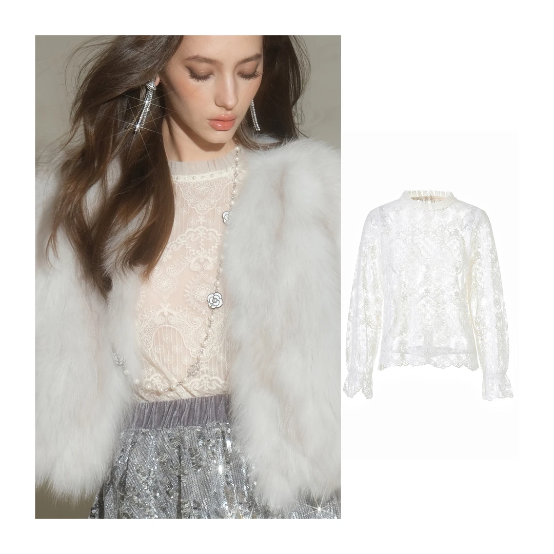 绣花精美蕾丝梦幻打底衫气质时尚百搭长袖