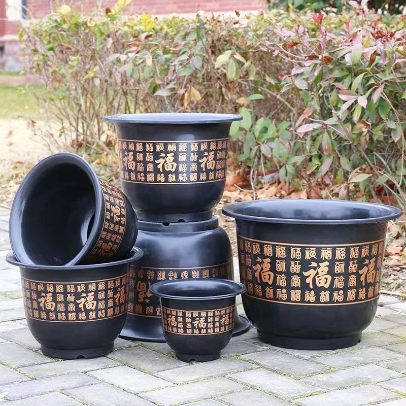 温馨耐用养植特大号塑料花盆百福带托盘种植厂家直销树脂仿陶瓷