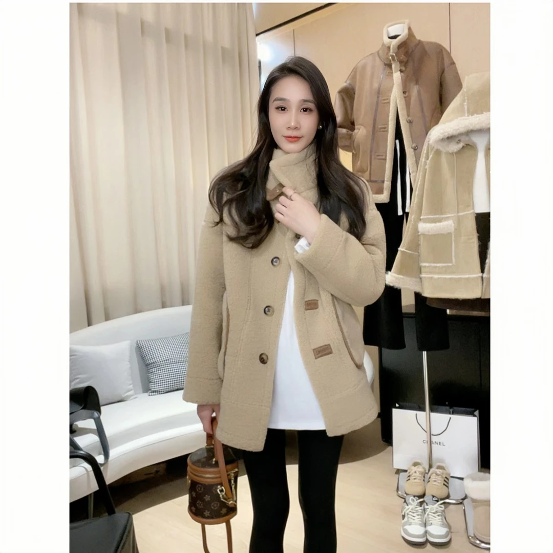 冬季外套女宽松外套女秋冬麂皮绒机车服百搭保暖时尚毛毛大衣女