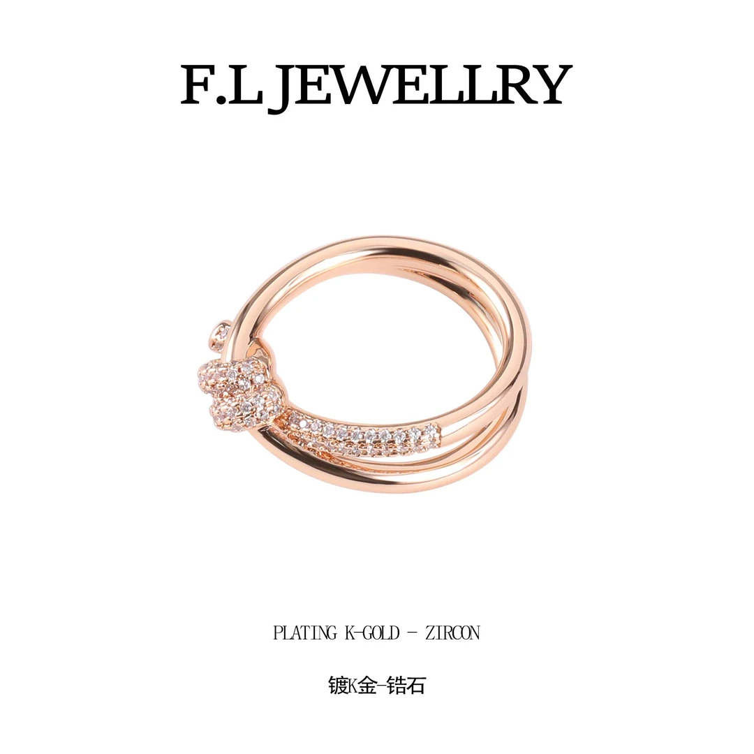 铜合金锆石戒指 CNC 精工 绳结双圈戒指 R092